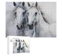 Puzzle pour Adultes 300 PCS Whispering White Horses Artistic Fusion Puzzles pour Adolescents, Jouet, Décoration Murale, Motif À Assembler, Interaction Parent-Enfant 300 PCS