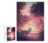 Puzzle pour Adultes 300 PCS Wolf at Sunset Puzzles pour Adultes Jeu Manuel pour Améliorer La Mémoire Cadeaux Uniques pour Un Anniversaire Et Noël 300 PCS
