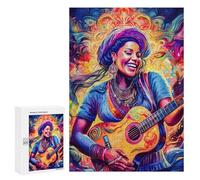 Puzzle pour Adultes 300 PCS Woman Playing Guitar Psychedelic Puzzle pour Adultes, Jeu De Réflexion, Décoration Murale, Idéal comme Cadeau 300 PCS