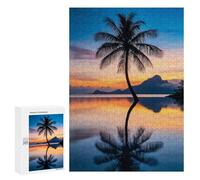 Puzzle pour adultes 300 pièces Palm Tree Sunset Reflection Puzzle pour Adultes Jeux Relaxants Améliore la Mémoire Anniversaire Et Noël 300 PCS