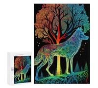 Puzzle pour adultes 300 pièces puzzles pour adolescents Rainbow Wolf and Trees Art Puzzles Jouets Décoration murale Assemblage parent-enfant 300 pièces