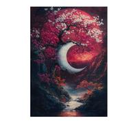 Puzzle pour Adultes 38x26cm/1000pcs Crescent Moon and Cherry Blossoms Puzzle Jeux Amusants Décoration Murale Cadeaux Uniques pour Anniversaire Et Noël 38x26cm/1000pcs