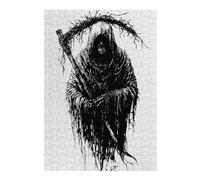 Puzzle pour Adultes 38x26cm/1000pcs Grim Reaper Black and White Illustration Puzzle pour Adultes, Jeu Familial, Décoration Intérieure, Cadeau d'anniversaire Et Cadeau Unique 38x26cm/1000pcs