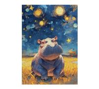 Puzzle pour Adultes 38x26cm/1000pcs Hippo Under Starry Sky Painting Jeu De Puzzle pour Adultes, Casse-tête, Améliore La Mémoire, Cadeaux Uniques pour Les Anniversaires Et Noël 38x26cm/1000pcs