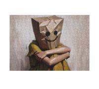 Puzzle pour Adultes 38x26cm/1000pcs Its Cold Summer Life A Sad Samiling Paper Bag Head Portrait Puzzle pour Adultes Jeu Pratique D'analyse Et De Logique Difficile Et Stimulant 38x26cm/1000pcs