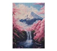 Puzzle pour Adultes 38x26cm/1000pcs Mountain Fuji Waterfall Sakura Casse-tête pour Adolescents, Jeu De Réflexion, Course De Vitesse Manuelle, Cadeaux Uniques d'anniversaire Et De Noël 38x26cm/1000pcs