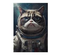 Puzzle pour Adultes 38x26cm/1000pcs Pièces Puzzle Grumpy Cat Space Astronaut Puzzle pour Adultes, Jeu Familial, Décoration Parfaite, Cadeau d'anniversaire, Cadeaux, 38x26cm/1000pcs
