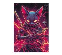 Puzzle pour Adultes 38x26cm/1000pcs Sphynx Cat Ninja with Katana Japanese Samurai Animal Puzzles pour Adultes Jeux Relaxants Défi Difficile Interaction Parent-Enfant 38x26cm/1000pcs