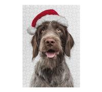 Puzzle pour Adultes 38x26cm/1000pcs Wirehaired Pointing Griffon Dog with Santa Hat Portrait Puzzle pour Adultes Jeux Relaxants Anti-Stress Cadeaux Uniques pour Anniversaire Et Noël 38x26cm/1000pcs