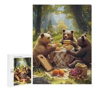 Puzzle pour Adultes 500 PCS Bears Picnic in The Woods Puzzles pour Adolescents Jeu Manuel Décoration Intérieure Jeu Stimulant Cadeaux 500 PCS
