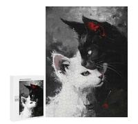 Puzzle pour Adultes 500 PCS Black and White Cats Puzzles pour Adolescents Jeu Manuel Décoration Intérieure Jeu Stimulant Cadeaux 500 PCS