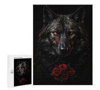 Puzzle pour Adultes 500 PCS Black Wolf Dark Red Rose Puzzles pour Adultes Jeu Manuel pour Améliorer La Mémoire Cadeaux Uniques pour Un Anniversaire Et Noël 500 PCS