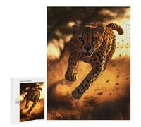 Puzzle pour Adultes 500 PCS Cheetah Running at Sunset Puzzles pour Adolescents Jeu Manuel Décoration Intérieure Jeu Stimulant Cadeaux 500 PCS
