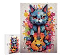 Puzzle pour Adultes 500 PCS Colorful Cat with Guitar Casse-tête pour Adolescents, Jeu De Réflexion, Course De Vitesse, Cadeaux d'anniversaire Et Originaux 500 PCS