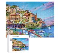 Puzzle pour Adultes 500 PCS Colorful Coastal Village Scene Casse-tête pour Adolescents, Jeu De Réflexion, Course De Vitesse, Cadeaux d'anniversaire Et Originaux 500 PCS