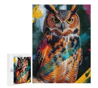 Puzzle pour Adultes 500 PCS Colorful Owl with Abstract Strokes Puzzle pour Adultes, Jeu De Réflexion, Décoration Murale, Idéal comme Cadeau 500 PCS
