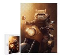 Puzzle pour Adultes 500 PCS Cool Cat Riding Motorcycle Puzzle Casse-tête Amusant Et Humoristique, Idéal comme Cadeau 500 PCS