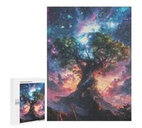 Puzzle pour Adultes 500 PCS Cosmic Glowing Ethereal Misty Earth Tree Puzzles pour Adultes Jeu Manuel pour Améliorer La Mémoire Cadeaux Uniques pour Un Anniversaire Et Noël 500 PCS