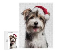 Puzzle pour Adultes 500 PCS Cute Biewer Terrier Dog with Santa Hat Puzzle pour Adultes, Jeu De Réflexion, Décoration Murale, Idéal comme Cadeau 500 PCS