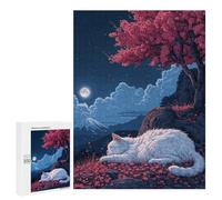 Puzzle pour Adultes 500 PCS Cute Cat Sleeping Sakura Puzzles pour Adolescents Jeux De Société Difficile Difficile Est Idéal comme Cadeau 500 PCS
