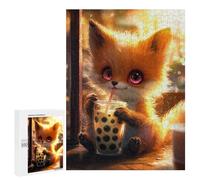 Puzzle pour Adultes 500 PCS Cute Fox Drinking Boba Tea Puzzles pour Adolescents Jeu Manuel Décoration Intérieure Jeu Stimulant Cadeaux 500 PCS