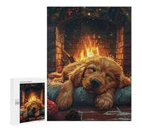 Puzzle pour Adultes 500 PCS Dog Sleeping by Fireplace Puzzle pour Adultes, Jeu De Réflexion, Décoration Murale, Idéal comme Cadeau 500 PCS