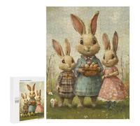 Puzzle pour Adultes 500 PCS Easter Bunny Family Scene Puzzles pour Adultes Course De Vitesse Manuelle Activité Parent-Enfant, pour Toute La Famille 500 PCS