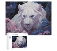 Puzzle pour Adultes 500 PCS Enchanted White Lion Amidst Flowers Casse-tête pour Adolescents, Jeu De Réflexion, Course De Vitesse, Cadeaux d'anniversaire Et Originaux 500 PCS