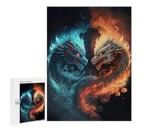 Puzzle pour Adultes 500 PCS Fire Vs Ice Dragons Yin Yang Art Print Puzzles pour Adolescents Découpe De Précision pour Anniversaire, Noël Jouet Jeu Intellectuel 500 PCS