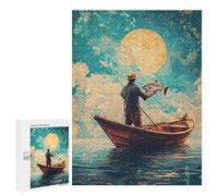 Puzzle pour Adultes 500 PCS Fisherman Under Giant Moon Puzzles pour Adolescents Jeu Manuel Décoration Intérieure Jeu Stimulant Cadeaux 500 PCS