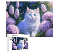 Puzzle pour Adultes 500 PCS Fluffy White Cat with Blue Eyes Casse-tête pour Adolescents, Jeu De Réflexion, Course De Vitesse, Cadeaux d'anniversaire Et Originaux 500 PCS