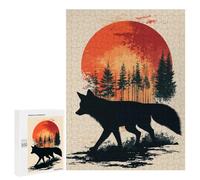 Puzzle pour Adultes 500 PCS Fox Silhouette Sunset Puzzles pour Adolescents Jeu Manuel Décoration Intérieure Jeu Stimulant Cadeaux 500 PCS