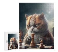 Puzzle pour Adultes 500 PCS Funny Cat Playing Chess Puzzle pour Adultes Jeux Relaxants pour S'amuser en Famille Jeu Stimulant Cadeaux 500 PCS