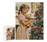 Puzzle pour Adultes 500 PCS Girl with Teddy Bear by Christmas Tree Puzzle pour Adultes, Jeu De Réflexion, Décoration Murale, Idéal comme Cadeau 500 PCS