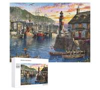 Puzzle pour Adultes 500 PCS Harbor Sunset with Lighthouse Puzzles pour Adolescents, Jouet, Décoration Murale, Motif À Assembler, Interaction Parent-Enfant 500 PCS