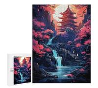 Puzzle pour Adultes 500 PCS Japanese Temple Waterfall Puzzles pour Adolescents Jeux De Société Difficile Difficile Est Idéal comme Cadeau 500 PCS