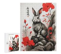 Puzzle Pour Adultes 500 PCS Japon Lapin Ink Art Puzzle Pour Les Adolescents, Jeu de pensée, Analyse Et Logique 500 PCS