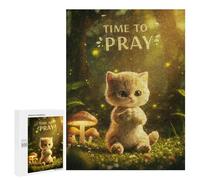 Puzzle pour Adultes 500 PCS Kitten Praying in Forest Puzzle pour Adultes, Jeu De Réflexion, Décoration Murale, Idéal comme Cadeau 500 PCS