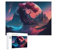 Puzzle pour Adultes 500 PCS Mystical Planet with Red Tree Casse-tête pour Adolescents, Jeu De Réflexion, Course De Vitesse, Cadeaux d'anniversaire Et Originaux 500 PCS