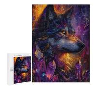Puzzle pour Adultes 500 PCS Mystical Wolf with Crystals Puzzles pour Adultes Jeu Manuel pour Améliorer La Mémoire Cadeaux Uniques pour Un Anniversaire Et Noël 500 PCS