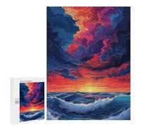 Puzzle pour Adultes 500 PCS Ocean Sunset Waves Art Print-1 Puzzles pour Adultes Course De Vitesse Manuelle Activité Parent-Enfant, pour Toute La Famille 500 PCS
