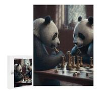 Puzzle pour Adultes 500 PCS Panda Bears Playing Chess Puzzles pour Adolescents Jeu Manuel Décoration Intérieure Jeu Stimulant Cadeaux 500 PCS