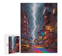 Puzzle pour Adultes 500 PCS Rainbow Cityscape with Lightning Strike Casse-tête pour Adolescents, Jeu De Réflexion, Course De Vitesse, Cadeaux d'anniversaire Et Originaux 500 PCS