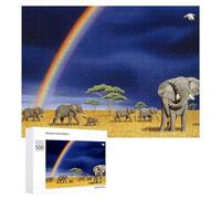 Puzzle pour Adultes 500 PCS Rainbow Elephants in Africa Puzzles pour Adolescents, Jouet, Décoration Murale, Motif À Assembler, Interaction Parent-Enfant 500 PCS