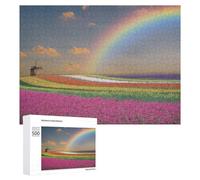Puzzle pour Adultes 500 PCS Rainbow Over Flower Fields Puzzles pour Adultes Jeux Relaxants Améliore La Mémoire Difficile Et Stimulant 500 PCS