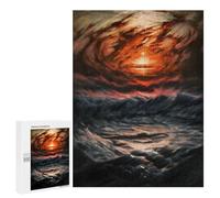 Puzzle pour Adultes 500 PCS Red Sunset and Sea Puzzles pour Adolescents Jeux De Société Difficile Difficile Est Idéal comme Cadeau 500 PCS