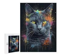 Puzzle pour Adultes 500 PCS Russian Blue Cat Painting Puzzles pour Adolescents Jeux De Société Difficile Difficile Est Idéal comme Cadeau 500 PCS