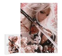Puzzle pour Adultes 500 PCS Samurai Cat Warrior Art Print Puzzles pour Adultes Course De Vitesse Manuelle Activité Parent-Enfant, pour Toute La Famille 500 PCS