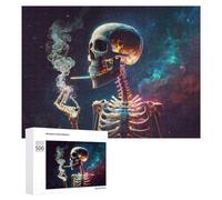 Puzzle pour Adultes 500 PCS Skeleton Smoking in Space Casse-tête pour Adolescents, Jeu De Réflexion, Course De Vitesse, Cadeaux d'anniversaire Et Originaux 500 PCS