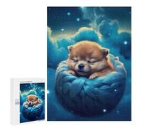 Puzzle pour Adultes 500 PCS Sleeping Puppy in Basket Puzzles pour Adolescents, Jouet, Décoration Murale, Motif À Assembler, Interaction Parent-Enfant 500 PCS